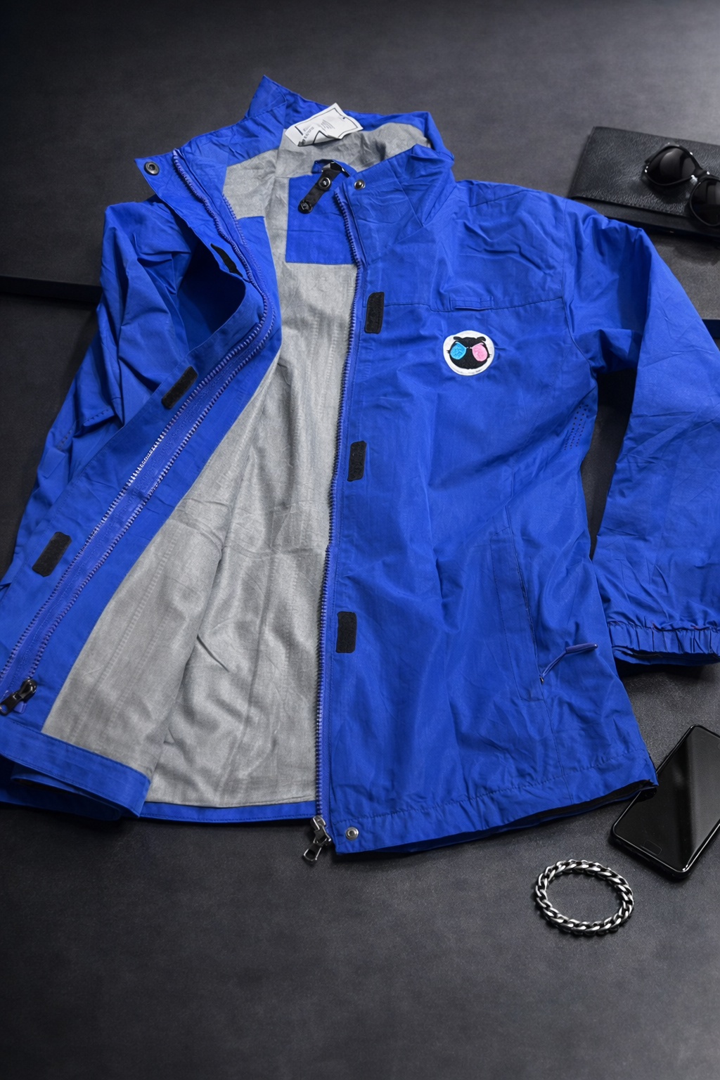 Men’s Blue Windbreaker Jacket – Thrift Windcheater Lightweight Hooded Jacket