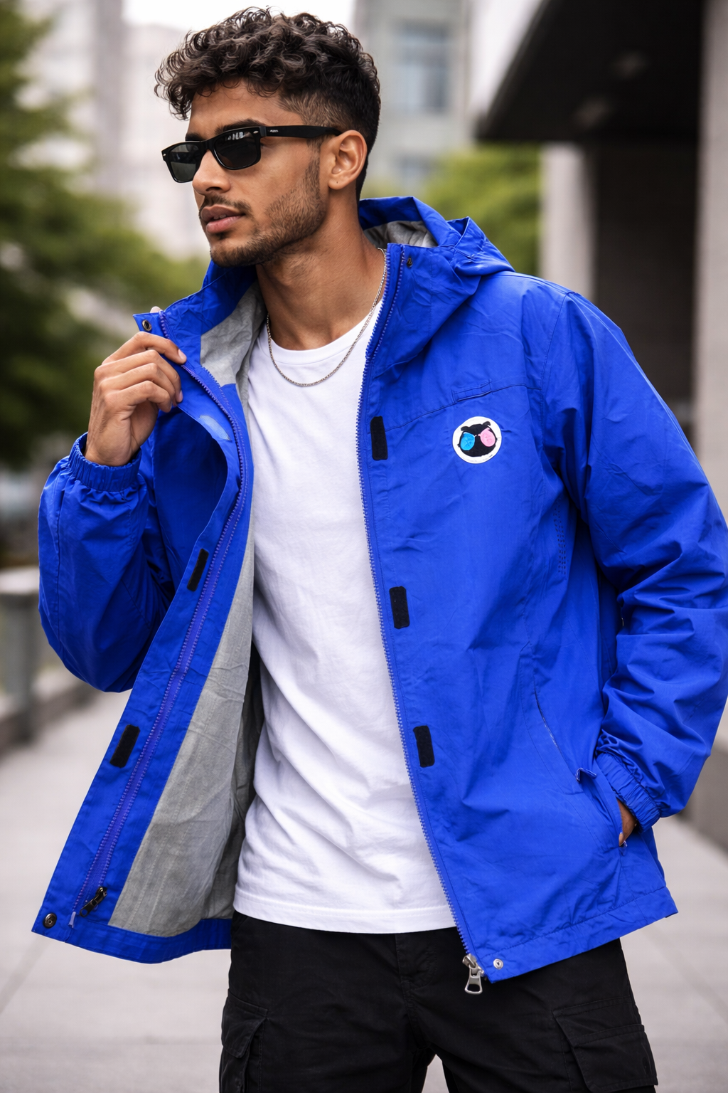 Men’s Blue Windbreaker Jacket – Thrift Windcheater Lightweight Hooded Jacket