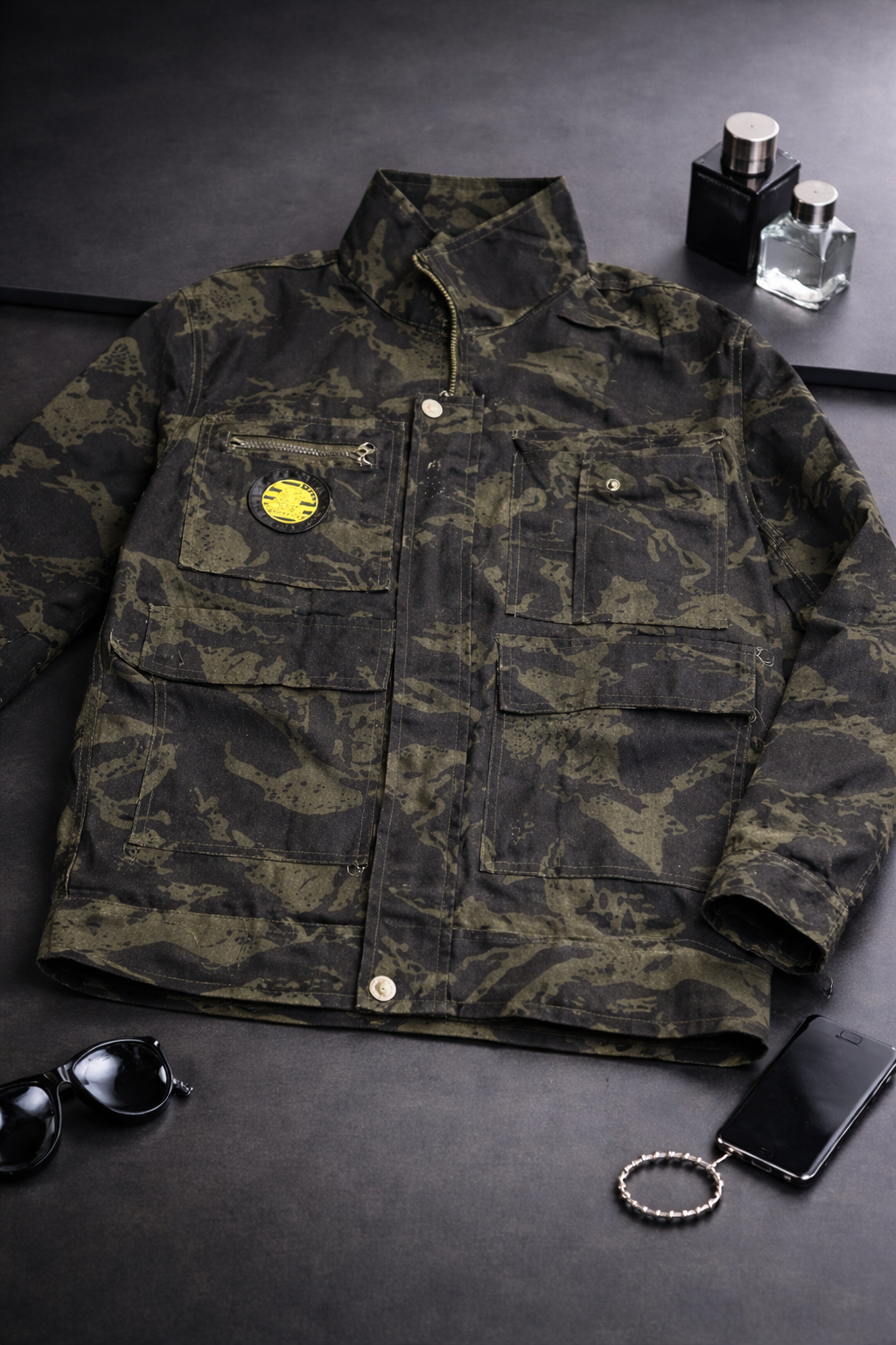 Men’s Camouflage Utility Jacket – Military Style Multi-Pocket Cotton Jacket