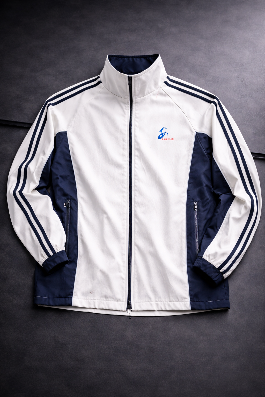 Men’s Sports Style Zipper Jacket – White & Navy Blue