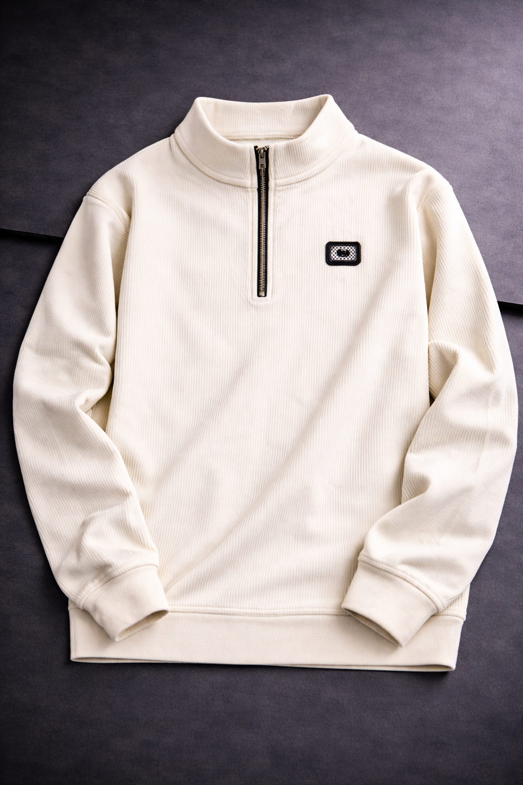 Men’s Ribbed Half-Zip Sweatshirt – Cream White
