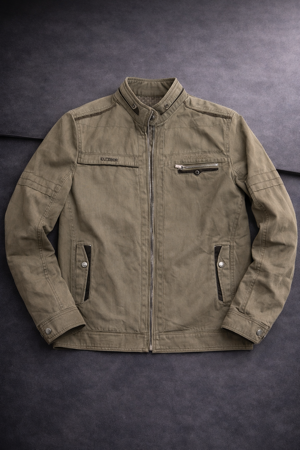 Men’s Thrift Olive Green Utility Zipper Jacket – Casual Streetwear Style